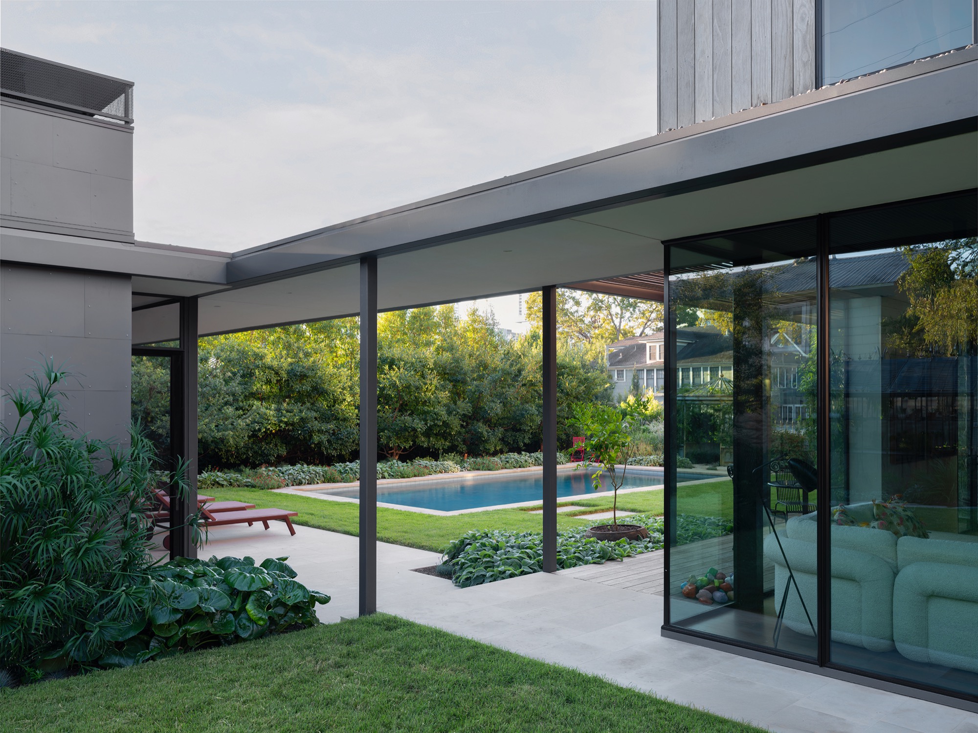 Victorian House pool garden and modern addition in Austin, Texas